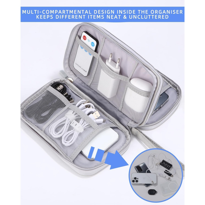 Органайзер для кабелів Sobeau: електронна дорожня сумка для адаптерів, кабелів, зарядних пристроїв та Powerbank (сірий)
