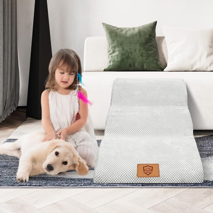2-Step Dog Stairs, 40cm Cat Stairs with Washable Cover, Dog Stairs for Small Dogs, Pet Stairs for Dogs and Cats, Cat Stairs for Senior Cats, Black (3-Step Wider Dog Stairs)