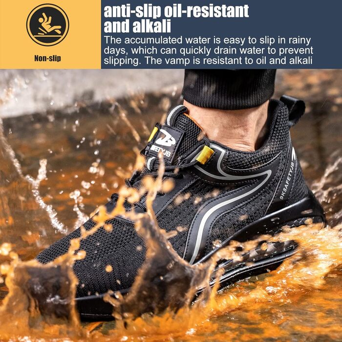 Черевики безпеки робочі чоловічі та жіночі S3, легкі, зі сталевим підноском, неслизькі, дихаючі, спортивні, робочі кеди (39 EU, чорний сріблястий)