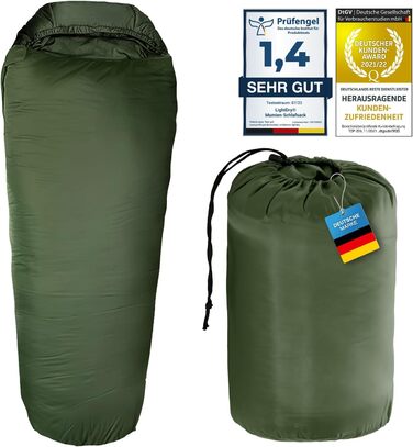 Сплячий мішок Mumiensack Thermo 3-сезонний High-Tech з мікрофібри до -13°C; Легкий, компактний, теплий (Оливковий зелений)