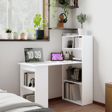 HOMCOM Desk Kitchen Table with Shelf 120x55cm Computer Desk Laptop Desk Work Desk in White for Office & Home Office