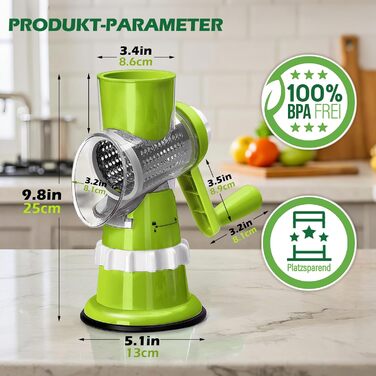 Ручна тертка для овочів 3-в-1 з нержавіючої сталі, терка для сиру з ручкою та 3 змінні леза, для салату, горіхів, фруктів, піци