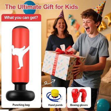 Дитячий боксерський мішок 160 см з рукавичками та насосом, надувний, для занять карате та тхеквондо, червоний