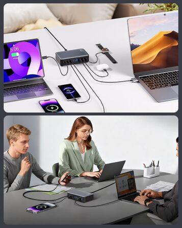 Зарядний пристрій USB-C 200W, 8-в-1, GaN адаптер для MacBook, iPhone, iPad, Samsung, ноутбуків - Швидка зарядка PD