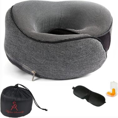 Подушка для шиї у літак, з Memory Foam, для дорослих, регульована, компактна, ергономічна – сірий графіт