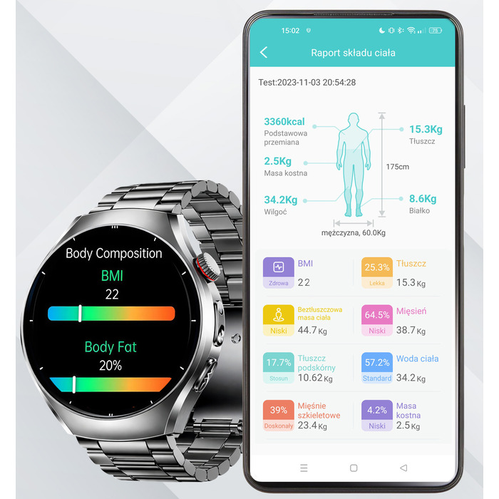 Смарт-годинник Lazird ZEGAREK з функціями ЕКГ, тонометром та глюкометром, чорний