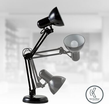 Настільна лампа B.K.Licht для офісу та читання, поворотна з вимикачем на кабелі, чорна, 53 см