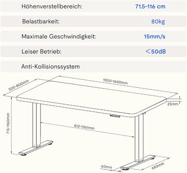 Регульований стіл FLEXISPOT 160x80 см з LED-дисплеєм та пам'яттю (Акорн, Чорний)