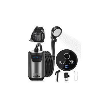 Мобільний душ для кемпінгу з насосом, акумулятор 8000mAh, індикатор температури, шланг 2м. Підходить для кемпінгу, миття авто, саду та тварин