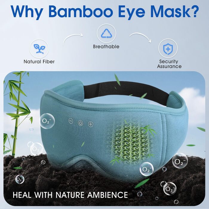 Маска для сну з навушниками Bluetooth Dolida, 3D бамбукова маска для очей з мікрофоном для жінок та чоловіків, зручна для сну на боці (Сіро-блакитна)