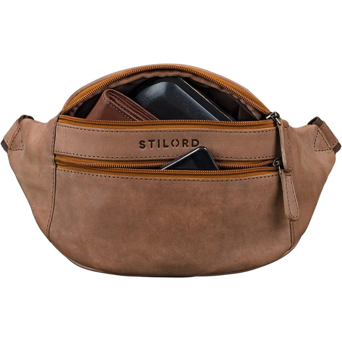 STILORD 'Marian' поясна сумка з натуральної шкіри вінтаж для чоловіків та жінок. Поясна/Hüfttasche для телефону, косметики, камери. Cognac (коньячний) колір. Оригінальний дизайн для подорожей, вечірок, концертів та фестивалів.