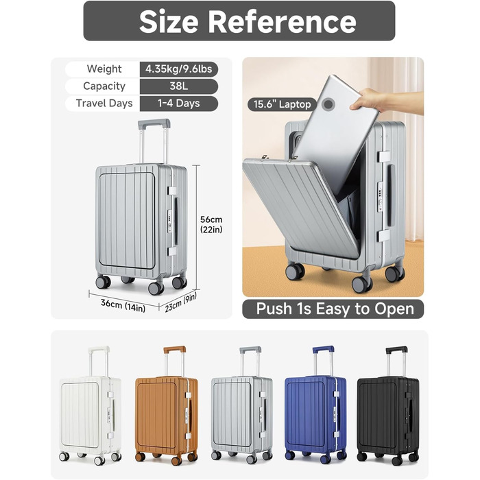 Чемодан-валіза Sea Choice Handgepäck з відділенням для ноутбука 15.6', з PC корпусом, USB-портом, TSA замком та коліщатками 360° (Срібний)