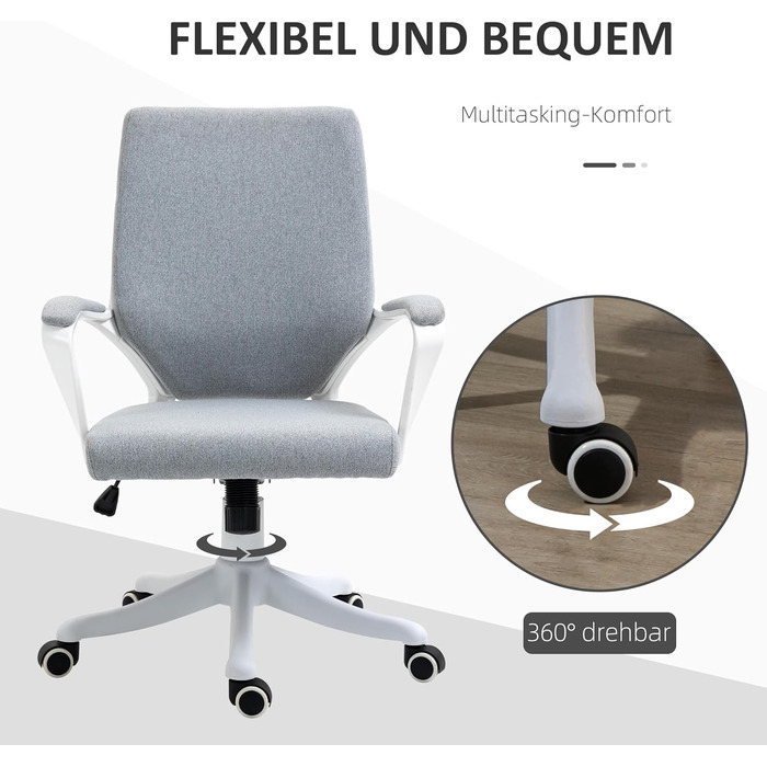 Офісний стіл Vinsetto: ергономічний крісло з підлокітниками, регульованою висотою та функцією гойдання, з тканини під льон, з м'яким сидінням, сірий та білий