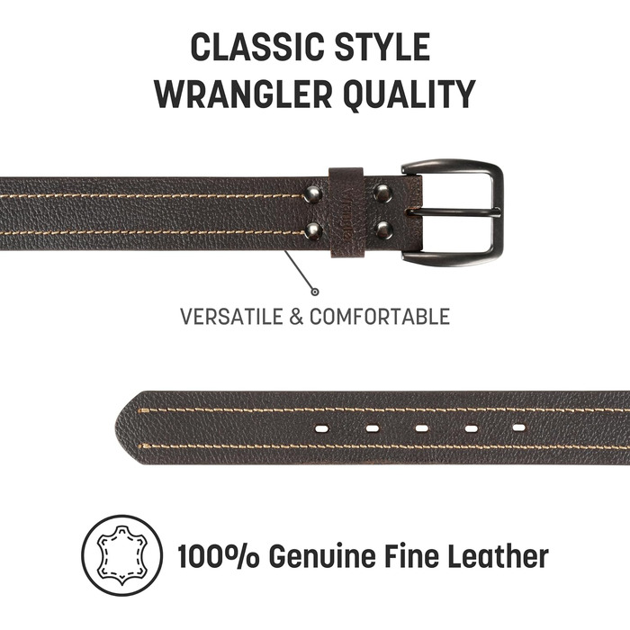 Чоловічий шкіряний ремінь Wrangler коричневого кольору з тисненням логотипа для джинсів та штанів хакі, розмір 44