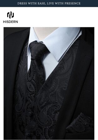 Чоловічий жилет та краватка Hisdern для весілля, жакардовий костюмний комплект, чорний, розмір XL