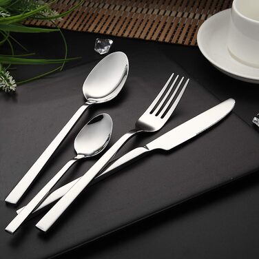 WUJO Cutlery Set, Stainless Steel Cutlery, 16-Piece Silver Cutlery Set including Knife, Fork, Spoon, Teaspoon, Dining Set for 4 People, Mirror Polished, Dishwasher Safe