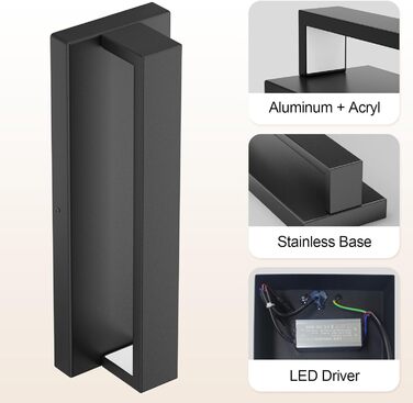 Klighten LED стінна лампа 16W, чорна, для дому, тепле світло 3000K, з алюмінію та нержавіючої сталі