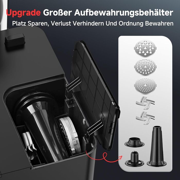 М'ясорубка електрична AAOBOSI 3000W з LED-дисплеєм, 3 швидкості, анти-затор, контейнер для зберігання, для ковбас та кібе, срібляста