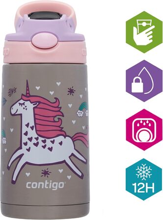 Contigo Kinder Trinkflasche Easy Clean Autospout with Straw, BPA-free durable water bottle, 100% leak-proof, easy to clean, ideal for daycare, kindergarten, school and sports, 420 ml