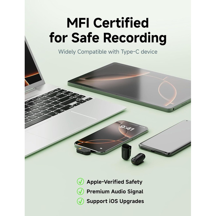 Мікрофон MAONO Wave T1 Mini USB-C: Бездротовий мікрофон для iPhone, Android, YouTube, Vlog (30 годин роботи)