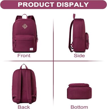 Шкільний рюкзак RAVUO для підлітків, легкий рюкзак для дівчат, денний рюкзак, повсякденна шкільна сумка для університету, школи, подорожей, роботи, бургундський, червоний