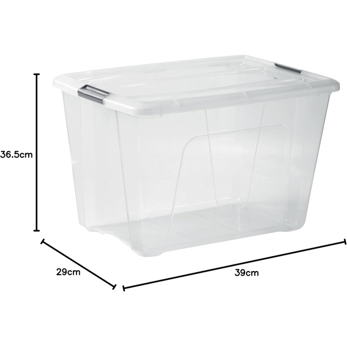 Iris Ohyama Storage Boxes with Lids, 60L, Set of 4, Silver, Secure Closure, Stackable, Handles, for Bedroom, Closet, Office, Organization, BPA-Free Plastic, Storage Boxes, NTB-60