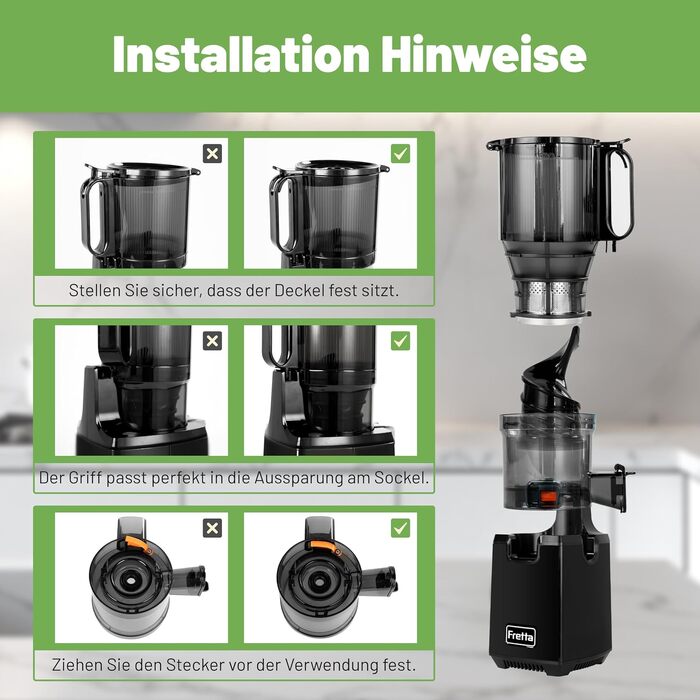 Шнекова соковижималка Fretta Slow Juicer для овочів та фруктів, матово-чорна