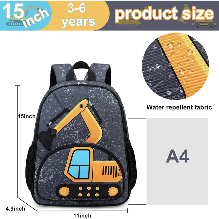 LOIDOU Рюкзак для хлопчика, рюкзак для дитячого садка, шкільний рюкзак 38 см, 3-8 років (Темно-сірий)