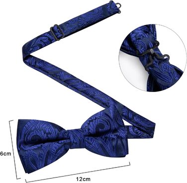 Метелик чоловічий DiBanGu Seide Paisley синій (королівський) з нагрудною хустинкою, шпилькою, запонками, готовий до весілля, вечірки, випускного