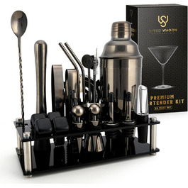 Набір шейкерів для коктейлів, нержавіюча сталь, 16 предметів, 750 мл, аксесуари для бармена, міксер для коктейлів з дерев'яною підставкою, Gun Metal