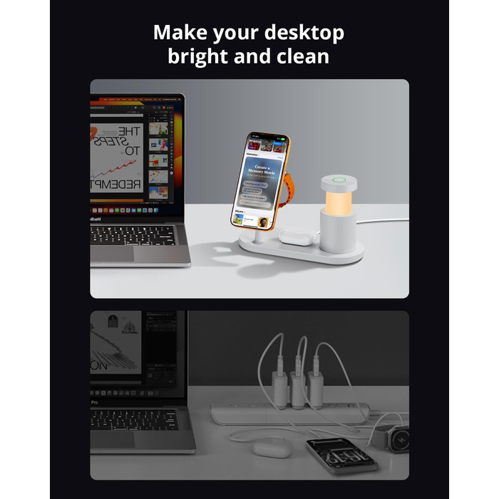 GEEKERA 25W Бездротова зарядка 4-в-1 MagSafe для iPhone 17/16/15/14/13/12, Apple Watch, AirPods + Блок живлення 45W (білий)