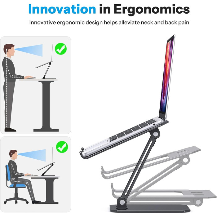 Підставка для ноутбука OMOTON з алюмінію, регульована по висоті, ергономічна, складна, чорна (11-16 дюймів)