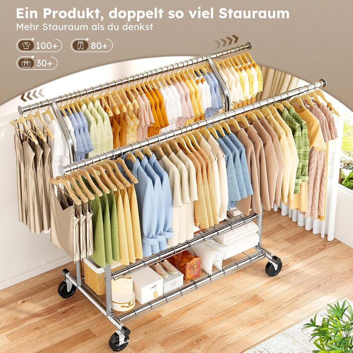 Підвісна шафа для одягу з висувною конструкцією та двома сітчастими полицями, максимальне навантаження 200 кг, великий об'єм для зберігання одягу та аксесуарів