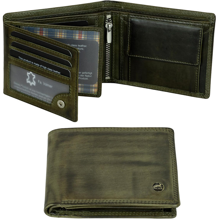 Чоловічий гаманець Volmer Leder з RFID-захистом, міцний подвійний шов (9+4 картки - Оливковий)
