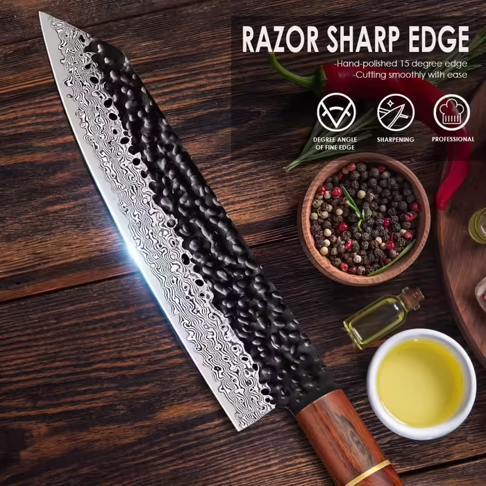 BILLION DUO Damascus Steel Kiritsuke Chef's Knife 21cm, 67 Layer VG10 Damascus Steel Kitchen Knife, Professional Chef's Knife, Damascus Knife with Wooden Handle - HGBY Series