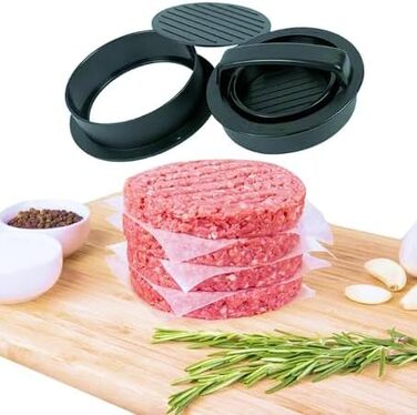 Набір для приготування бургерів DREIBERG® з нержавіючої сталі (9 предметів): шпатель, дзвоники для плавлення сиру, прес, сматчер, дозатор спецій, рецепти та папір для випікання