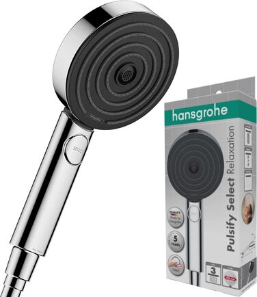 Душова лійка Hansgrohe Pulsify Select S з вибором струменів, ручна насадка, 3 струмені (Relaxation Version), діаметр 105 мм, захист від накипу, хром, 24110000