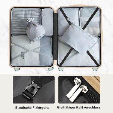 Набір валіз Merax Hartschalen 5-ти частинний: 3 валізи та 2 косметичні сумки, рожево-бежевий та хакі, з колесами