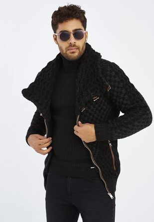 Чоловічий кардиган Eif Neson з в'язаного полотна на блискавці, Regular Fit, антрацитовий колір, для повсякденного та ділового стилю (3XL)