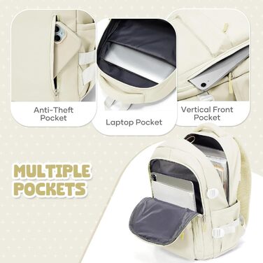 Шкільний рюкзак HYC00 для дівчаток та хлопчиків-підлітків, рюкзак для жінок, casual, для подорожей, 14-дюймовий рюкзак для ноутбука, водонепроникний, для школи, коледжу, M4-зелений (M2-бежевий)