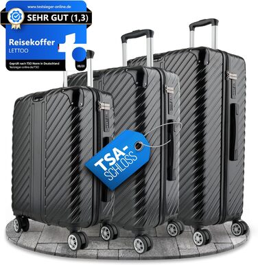 Чемодан дорожній 120L (75x50x33) з колесами - міцний тріумф, з кишенею для ноутбука та захистом кутів (XL, Чорний, 3-Set (20, 24, 28 дюймів))