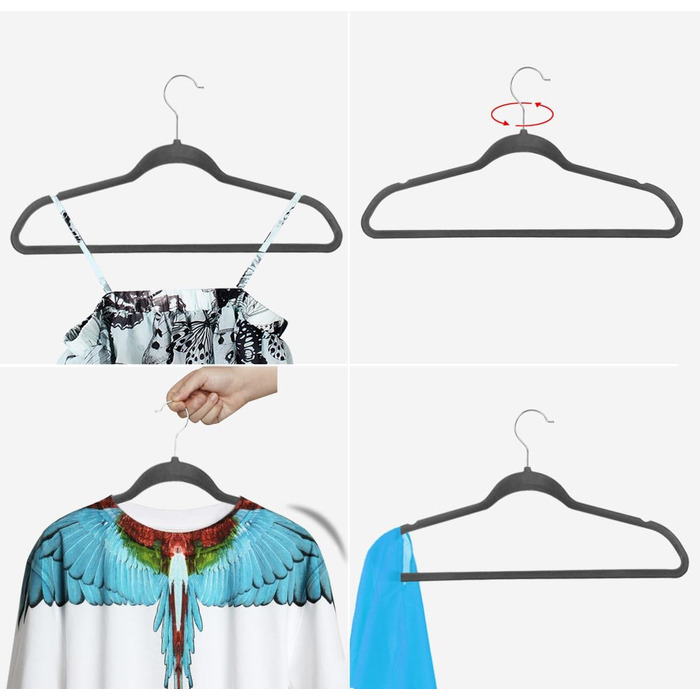 Yaheetech 100-Piece Clothes Hangers Velvet Suit Hangers with Non-Slip Surface, Closet Hangers, Anti-Slip, Space-Saving, 360° Swivel Hook, 0.5cm Thick, Gray