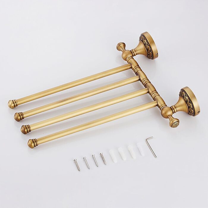 Brass toothbrush holder, antique bronze finish, cup holder with white ceramic cup, wall-mounted, bathroom accessory, patterned carving design (folding towel rack)