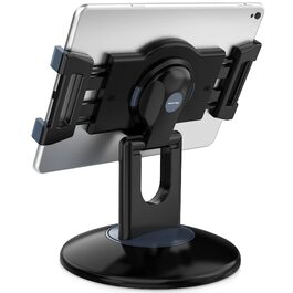 Тримач-підставка AboveTEK для планшета та iPad з двома затискачами, поворотна на 360°, для iPad Pro, Air, Mini, POS-терміналів, кухня, стіл, підходить для пристроїв від 6 до 13 дюймів (чорний)