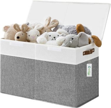 Велика складна коробка для зберігання іграшок Bagnizer з кришкою, міцний кошик для іграшок для дітей, хлопчиків і дівчаток, для дитячої кімнати, спальні, 63,5x33x40,6 см, сірий/білий