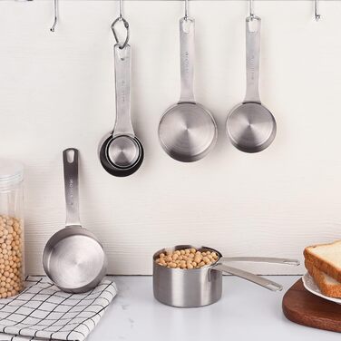 IFFMYJB Measuring Cups, Stainless Steel Measuring Cups, Metal Measuring Cups for Cooking or Baking, Heavy-Duty Measuring Cups for Dry or Liquid Ingredients, Stainless Steel Measuring Cups 8-Piece Set