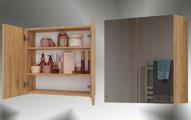 Підвісна шафа у ванну кімнату з дзеркалом над умивальник, Дуб Artisan
