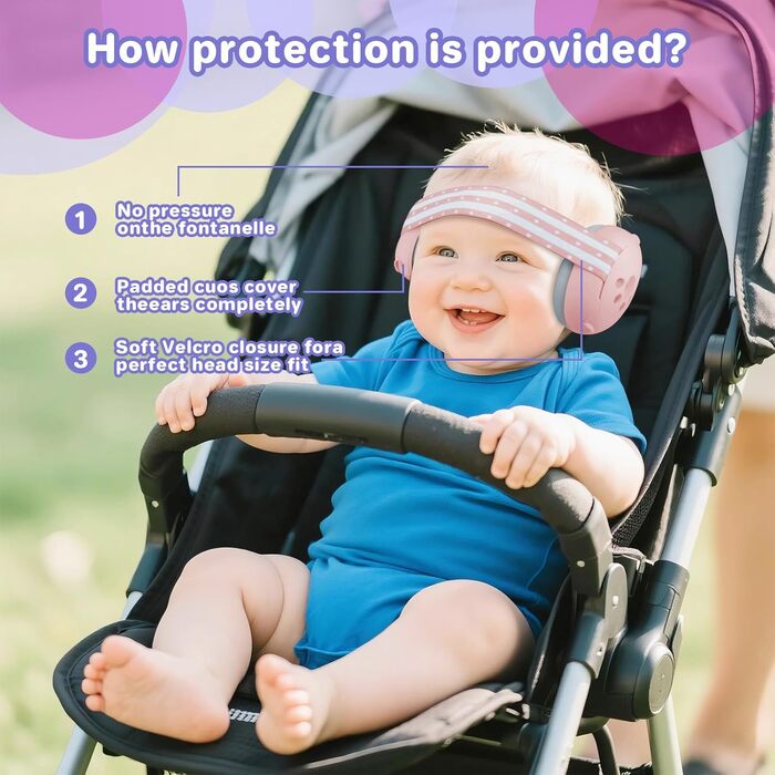 Навушники для захисту слуху дитини 0-36 місяців, 25 dB, рожеві. Безпечний та заспокійливий захист від шуму, ідеально для подорожей та сну.