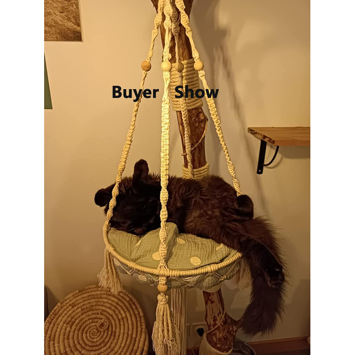Макраме ліжко для кота, гамак для кота, гойдалка для кота, ручної роботи, підвісні гнізда для котів, гойдалка для домашніх тварин (діаметр: 45 см)