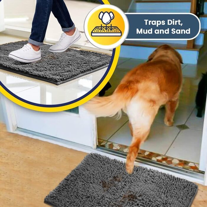 Гігроскопічний килимок для дому та домашніх тварин Muddy Mat, мікрофібра, антиковзаючий, сірий, 76,2 x 48,3 см
